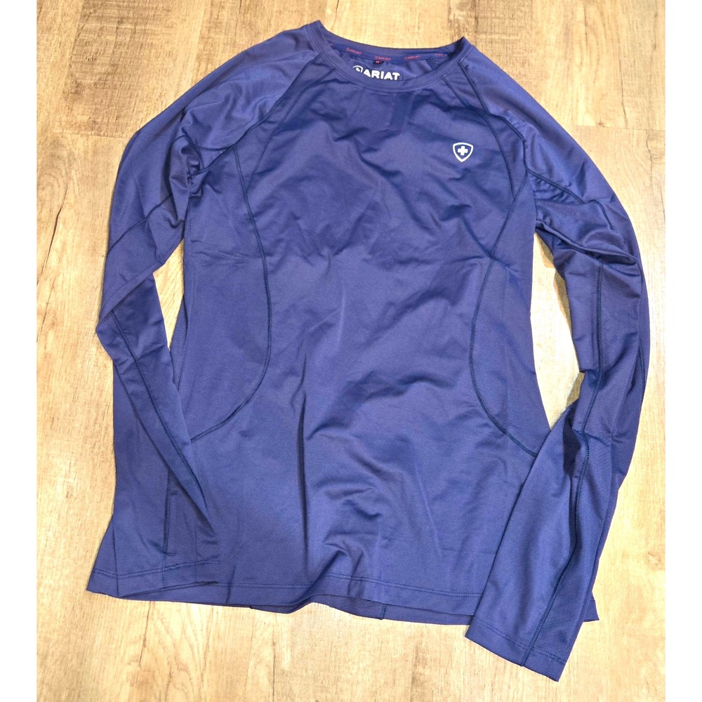 Ariat Womens Navy Athletic Crew Neck Long Sleeve Stretch Knit Top Size M